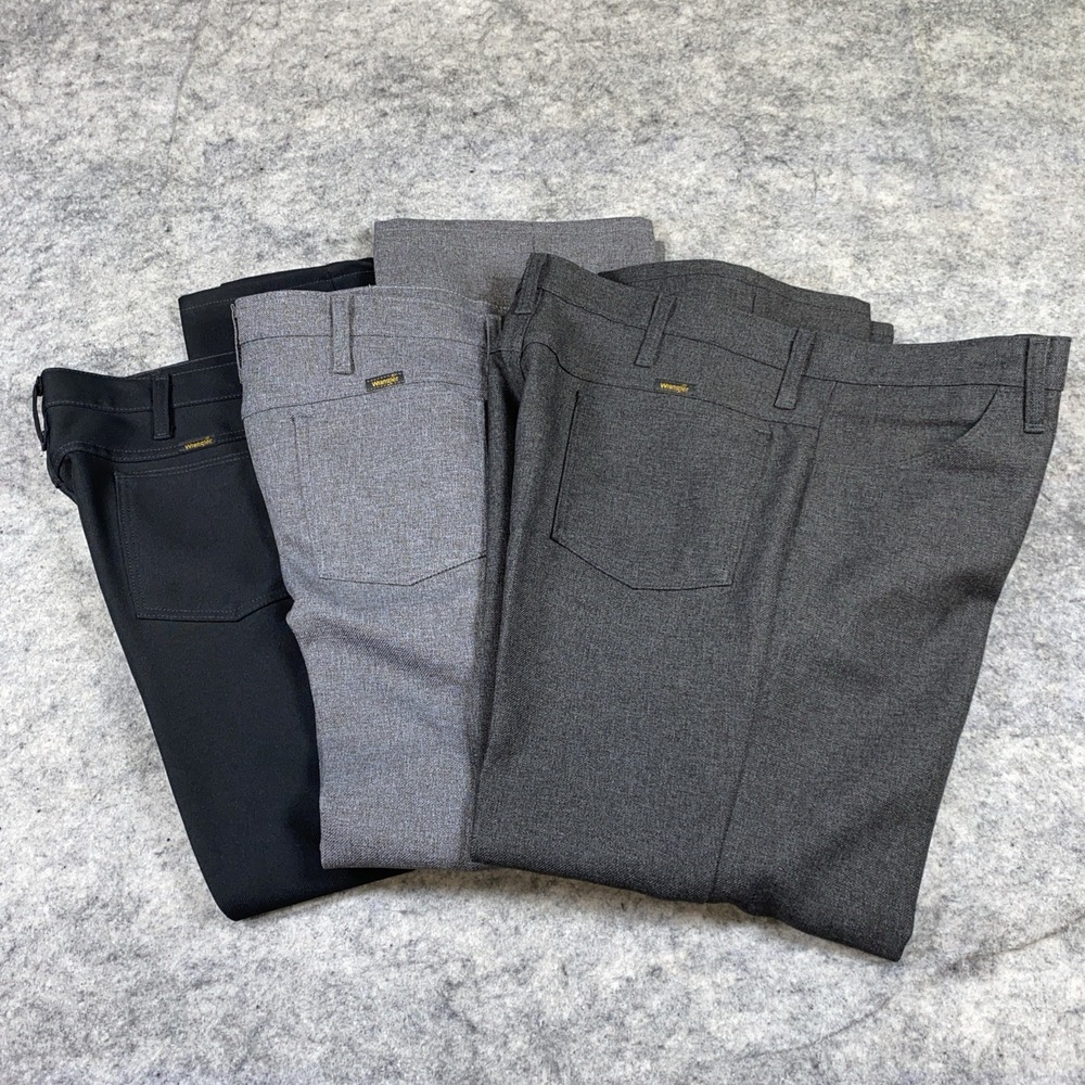 3 Vintage 90s Wrangler Dress Pants Men's 38x29 Dacron Polyester Black Gold Tab